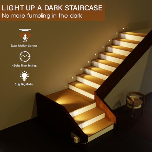 Ameistor 16-Stair Plug-in Dual Motion Sensor Indoor Stair Lights, Dimmable 3000K-6000K Cascading Effect
