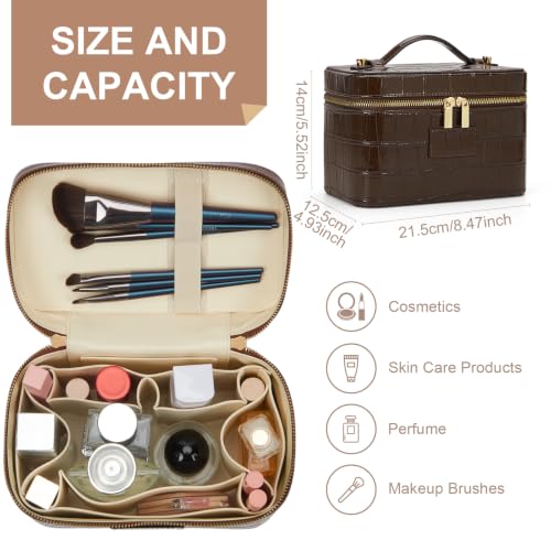 HiTotes Crocodile Waterproof Makeup Bag with Leather Toiletry Organizer - Travel Cosmetic Case, Women’s Vanity & Storage
