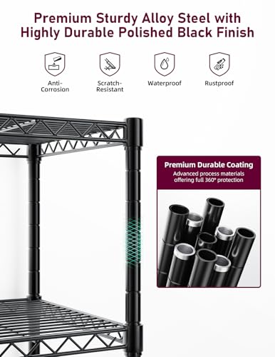 Simple Deluxe Heavy Duty 5-Shelf Storage Shelving Unit 1250lbs Capacity Black 2 Pack - Adjustable & Mobile