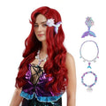 Red Wavy Mermaid Wig for Women - Long Curly Halloween Costume Accessory