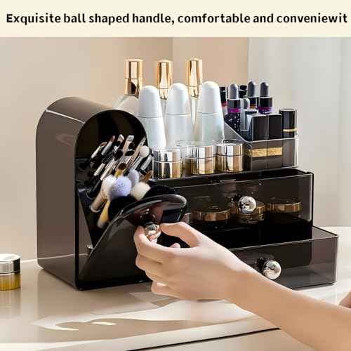 RONGZHIERK Makeup Organizer for Vanity with Brush Holder (Black) – Large Cosmetic Storage