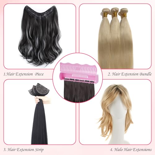 Hair Extension Holder, Portable Braiding Hair Rack 4 Fixed Methods Halo Hair Extensions Holder for Styling, Washing, Blow Drying and Storing(Pink)