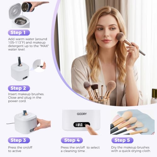 GOORY Ultrasonic Makeup Brush Cleaner Machine 49kHz Portable Deep Cleaning