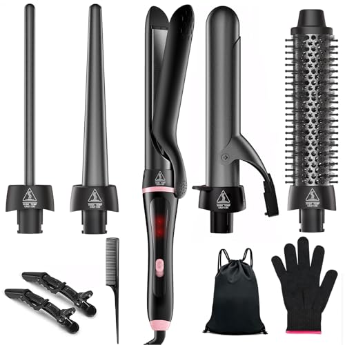 5-in-1 Curling Iron Set with Ceramic Barrels & Thermal Brush for Salon-Quality Hair