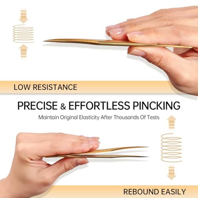 MGER Lash Tweezers for Eyelash Extension-Professional Lashing Tweezers for Mega Volume Mink Eyelashes Extensions Applying, Gold tweezers