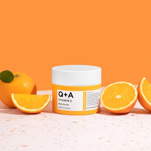 Q+A Vitamin C Body Scrub (200ml), Exfoliating Body Scrub, Brightening and Hydrating Sugar Scrub with Citrus Essential Oils, Vitamin C and Evening Primrose Oil