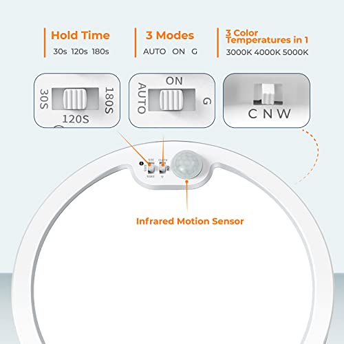 8.7 Inch 4-Pack White LED Motion Sensor Ceiling Lights with Adjustable Color Temperature