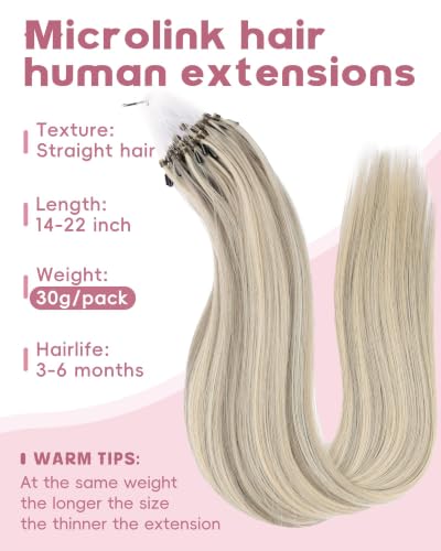 Microlink Hair Extensions 16 Inch 30g Human No Smell No Shedding Blonde Highlight Grayish Brown