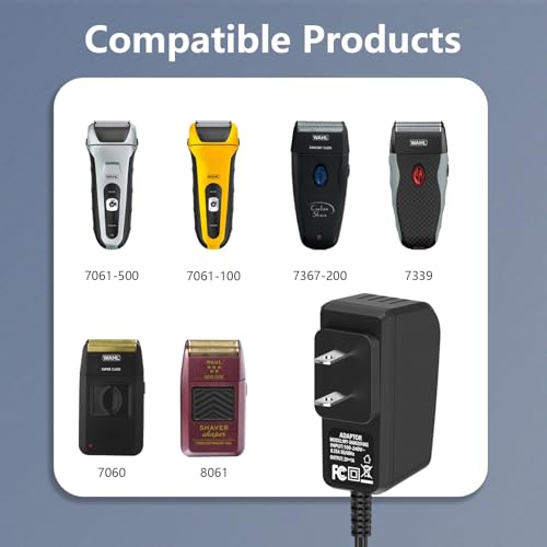 Replacement Charger Compatible with Wahl 5 Star Super Close Shaver 8061-100 8061 8786-1001 8163 97617-100 Wahl Bump-Free Shaver 7060 7339 2V Power Cord Compatible with Wahl ARCO Pet Clipper