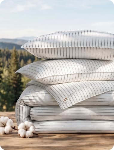 Bedsure Queen Size Stripe Duvet Cover Set Linen-Like Cotton 3-Piece