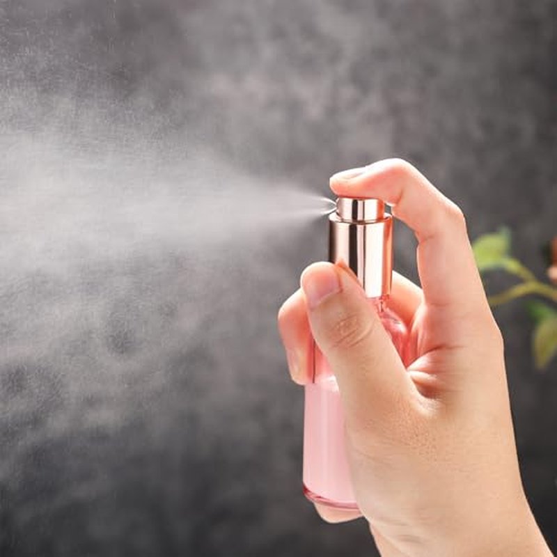 24 pack 10ml Pink Glass Spray Bottles Refillable Empty Perfume Pump Sprayer Mini Fine Mist Atomizer with Rose Gold Lid for Body Essential Oils