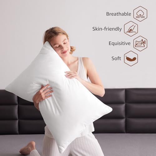 AIKOFUL Queen Size Goose Feather & Down Pillow Set of 2 - Hotel Quality, Ethically Sourced