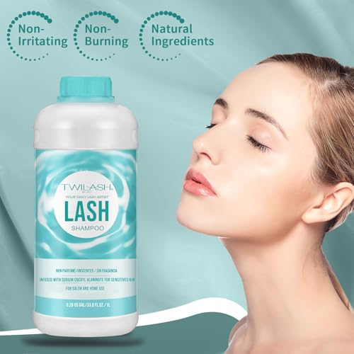 Unscented 1L Lash Shampoo for Extensions - Gentle Eyelash Cleanser, Safe Makeup Remover, Professional & Home Use