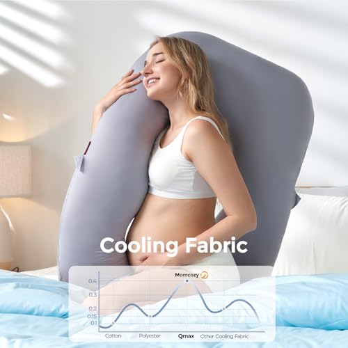 Momcozy Cooling Pregnancy Pillow - Dreamlign U Pro Maternity Pillow Grey-Cooling Fabric