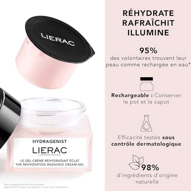 Lierac Hydragenist - Rehydrating Cream Gel Refill, Natural Face Moisturizer for Women with Hyaluronic Acid, Recommended for All Types of Skin, 50 ml