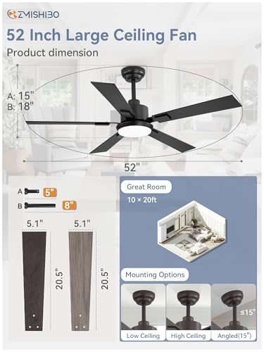 52-Inch Ceiling Fan with Lights and Remote Control - Black & Walnut Variation