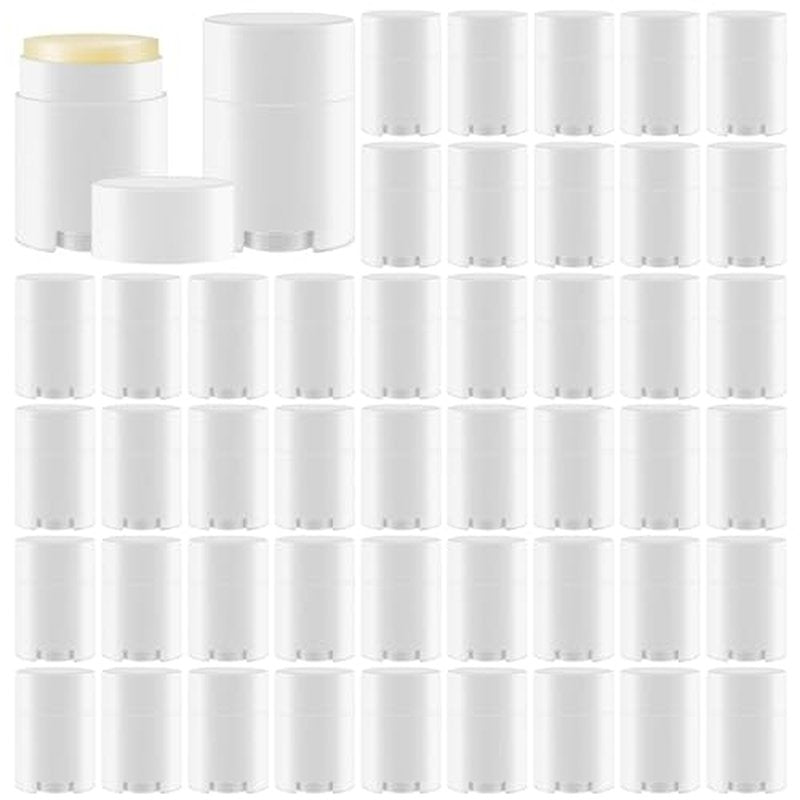 50 Pack White Empty Deodorant Containers, 30ml/1oz, Bottom Filling, Refillable Deodorant Tubes Lipstick Balm Tubes Twisted, Plastic Oval for Homemade DIY Aromatherapy, Balm, Lotion