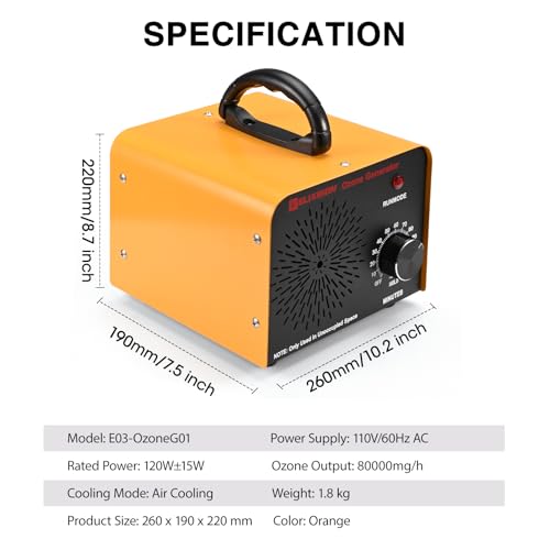 High-Capacity 80,000mg/h Ozone Air Purifier for Odor Removal - Home, Kitchen, Car & Office