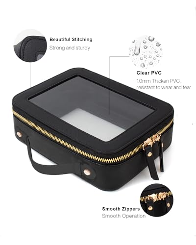 Travel Clear Makeup Bag Set Dual Black TSA Approved Cosmetic Organizer with Zipper