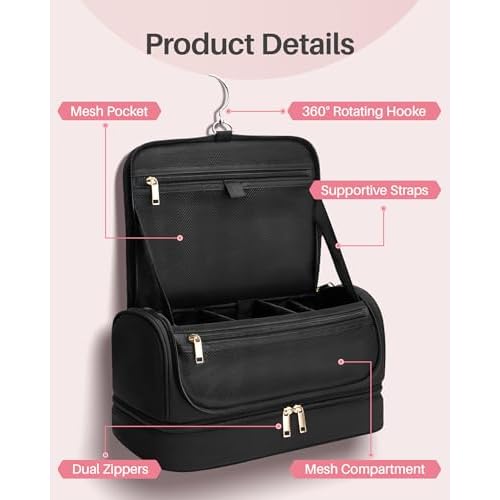 Hanging Hair Dryers Travel Case, Compatible with Dyson Airwrap and Shark FlexStyle, Water-Resistant Hair Tool Organizer Bag with Removable Divider, Makeup Cosmetic Bag, Gift for Women, Black