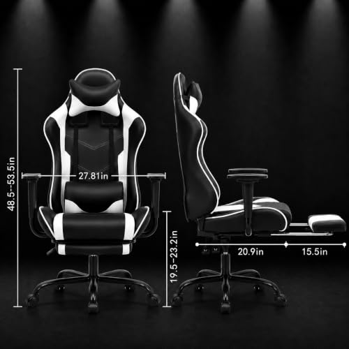 White Ergonomic Gaming Chair with Recline & Footrest - BestOffice