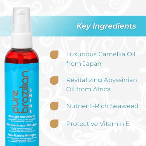 Pure Brazilian Nourishing Hair Oil with Brazilian Nut & Exotic Oils - Smooth, Glossy, Frizz-Free, 4 Fl Oz