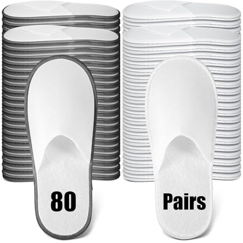 Disposable Hotel Slippers Bulk 80 Pairs - White & Gray, Hotel Comfort Footwear