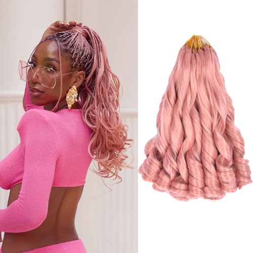 14 Inch Pink Mix French Curl Braiding Hair Pre-Stretched 8 Pack Luoyudu