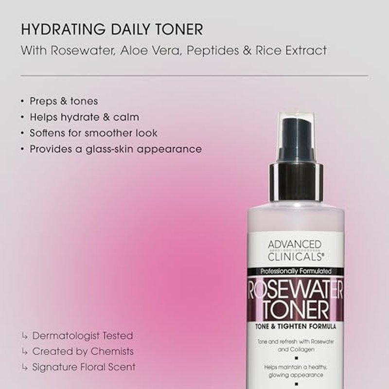 Advanced Clinicals Collagen + Rosewater Facial Mist Toner W/Charcoal & Aloe Vera. Alcohol-Free PH Balancing Formula Detoxifies & Hydrates Skin Improving Overall Skin Tone, Calming Face Mist, 8 Fl Oz
