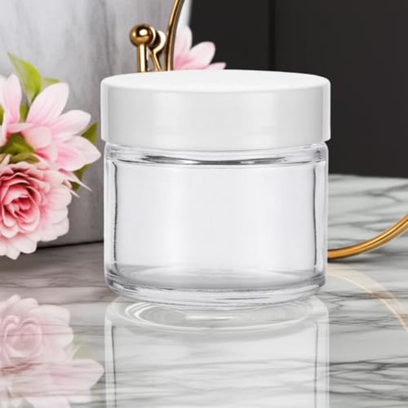 2 oz Clear Glass Jar with White Smooth Lined Lids (12 Pack)