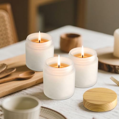 Norme 24 Pcs 4oz Glass Jars with Lids Empty Small Glass Containers and Inner Liners Reusable Cosmetic Jars Round Airtight Bottles with Plastic Woodgrain Lids(Frosted Style,Translucent)