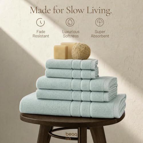Aqua Cotton Bath Towels Set - 8-Piece Ultra Soft & Absorbent Towel Collection