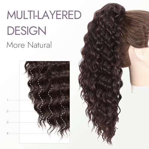 20 Inch Dark Chocolate Brown Fluffy Ponytail Extension with Drawstring - Kinky Curly Wavy Synthetic Hairpiece for Women Variation of THIS listing