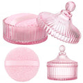 Extra Large Body Powder Puff and Container, 5.5'' Crystal Container with 5.3'' Oversize Dust Powder Puff Washable Reusable Face Body Glitter Wet Dry Makeup for Women(Pink)