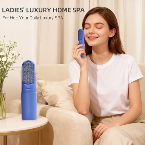 Blue 42¡É Heated Silicone Facial Cleansing Brush, Lipstick-Sized Portable Face Scrubber with Dust Cover, 3 Modes, IPX7 Waterproof, Medical-Grade Silicone, Rechargeable for Women & Men