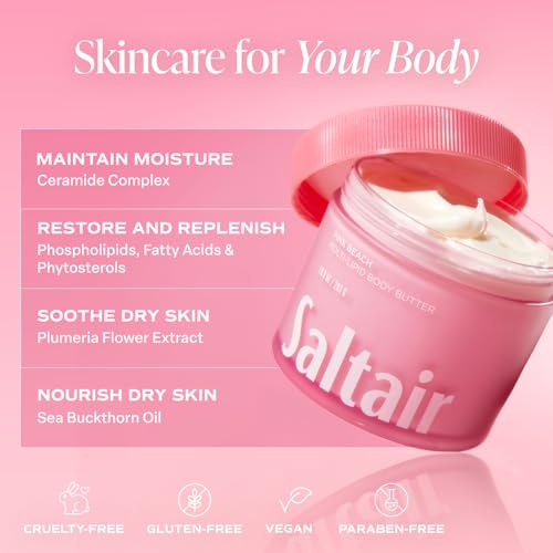 Saltair Body Wash, Pink Beach 2-Pack. Moisturizing Body Cleanser & Multi-Lipid Body Butter - Rich, Nourishing Pink Beach Hydrating Body Cream Bundle