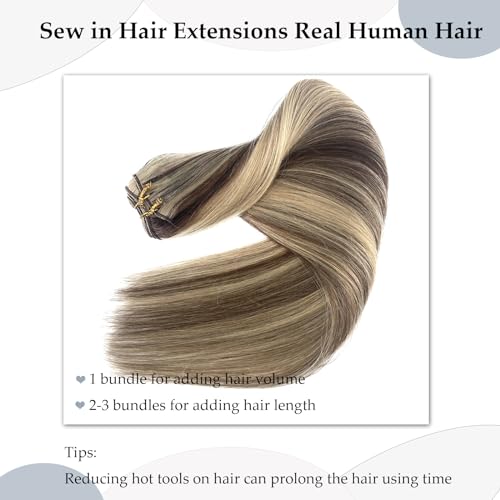 Balayage Ash Blonde Hair Extensions 14 Inch Real Human Wefts for Sew-In & More