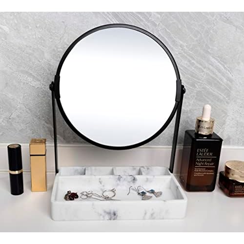 Vanity Mirror With Marble Tray, Two-Sided 6 Inches 1X/3X Magnification Makeup Mirror With Stand, Table Mirror