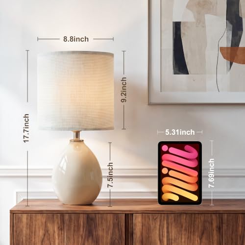 Ceramic Table Lamps Set of 2 - Cream Linen Shade, 17.7 Inch - Living Room & Bedroom Decor