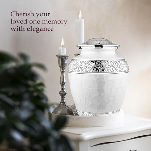 Pearl Cremation Urn for Adults - Silver Lining Memorial for Human Ashes, 200LB Capacity, Trupoint Memorials