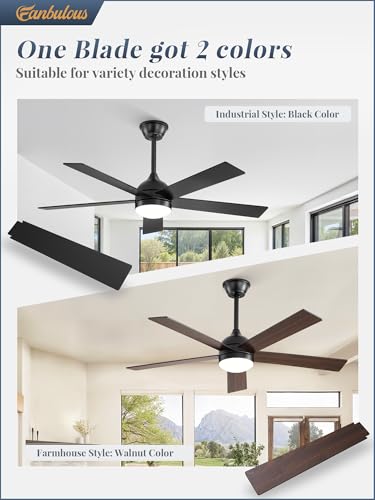 Fanbulous 48 Inch Black Ceiling Fan with Light & Remote, Reversible Blades, Dimmable LED