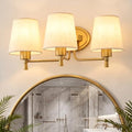 Deyidn Gold Brushed Bathroom Light Fixtures 3 Lights with Linen Shade - Modern Vanity Lighting