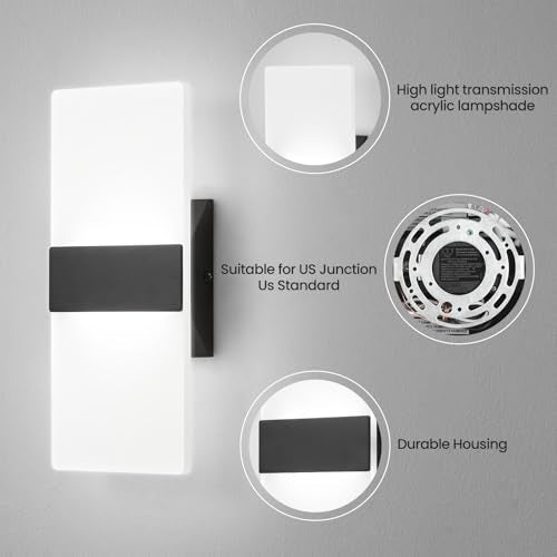 Black 4 Pack Modern Dimmable LED Wall Sconces Set of 4 - Adjustable Color Temp 2700K-5000K, Damp Rated, Hardwired Indoor Lighting