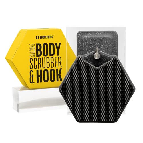 TOOLETRIES Body Scrub Kit - Silicone Body Scrubber & Storage Hook, Superior Lather Men's Body Wash - Bathroom & Shower Toiletries for Men, Travel Essentials