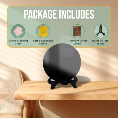 CRYSTALSTILE 7.87 in Black Obsidian Scrying Mirror with Stand for Divination & Meditation