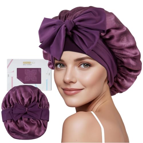 Silk Sleep Bonnet for Women - 100% Mulberry Silk, Long Ties, Dark Mauve - One Size