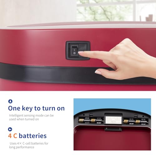 BestOffice 13 Gallon Stainless Steel Trash Can with Lid - Red (Automatic Sensor)