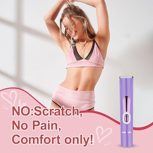 Bikini Trimmer for Women Electric?Double Head Dual Purpose, Ceramic Blade,IPX7 Waterproof,LCD Power Display,USB Rechargeable,Wet/Dry Painless Hair Removal for Face & Body (Violet)