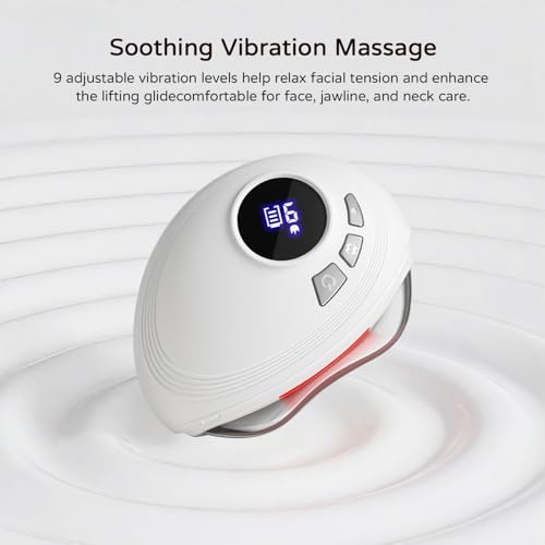 Professional LED Red Light Gua Sha Massager, 9-Level Adjustable Face and Neck Sculptor for Skin Firming, Jawline Contouring & Serum Absorption, Portable Metal Facial Skincare Tool - White