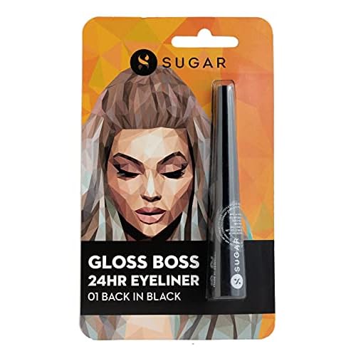 SUGAR Cosmetics Gloss Boss 24Hr Glossy Eyeliner Gel With Brush Smudeproof & Waterproof - 2.5 ml (Pack of 1) 01 Back In Black (Black Eyeliner)